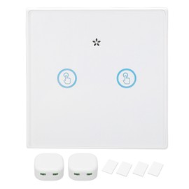 Smart Wall Touch Switch 433MHz Tempered Glass Panel Wiring Free Waterproof Remote Control for Home AC100‑240V 2 Gang