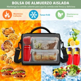 Lubardy Loncheras para Mujer Hombre, Bolsa de Almuerzo Aislada, Lonchera Termica Adultos Impermeable, Lonchera Térmica Almuerzos Portátil Lunchera para Picnic,Oficina, Negro