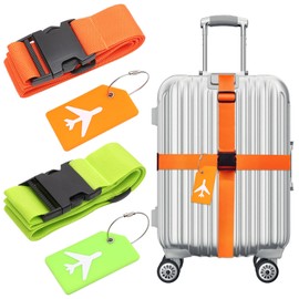 LdawyDE Suitcase Strap, Pack of 2 Suitcase Straps with 2 Luggage Tags, Flight Travel, Eye-catching, Adjustable, Tear-Resistant Suitcase Strap, Reinforced Suitcase Straps for Quick Identification