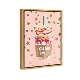 The Oliver Gal Artist Co. Food and Cuisine Wall Art Framed Canvas Prints 'Strawberry Shortcake Drink' Ice Cream and Milkshakes