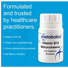 Metabolics Vitamin B12 Methylcobalamin 1000mcg by Metabolics  Vitamin B12 Supplement Containing Only Methylcobalamin  Contributes to The Reduction of Tiredness & Fatigue | Additive Free