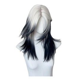 huafan luxkazya Black White Gradient Mullet Wigs for Men Women Long Layered Ombre White Black Wig Natural Looking Heat Resistant Synthetic Wig for Daily Party Use