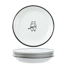 SOCOSY Cute Cartoon Chef Cat Ceramic Seasoning Dishes Sauce Dish Sushi Dipping Bowl Appetizer Plates Tea Bag Holder Serving Dish for Kitchen, 5 Inch, Set of 4