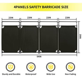 4 Panels Safety Barricade, 7.8FT Removable Foldable Security Gates Barrier with Heavy Duty PVC Frame, Black Color Easier to Identify, Barricade for Indoor and Outdoor Use(Black)