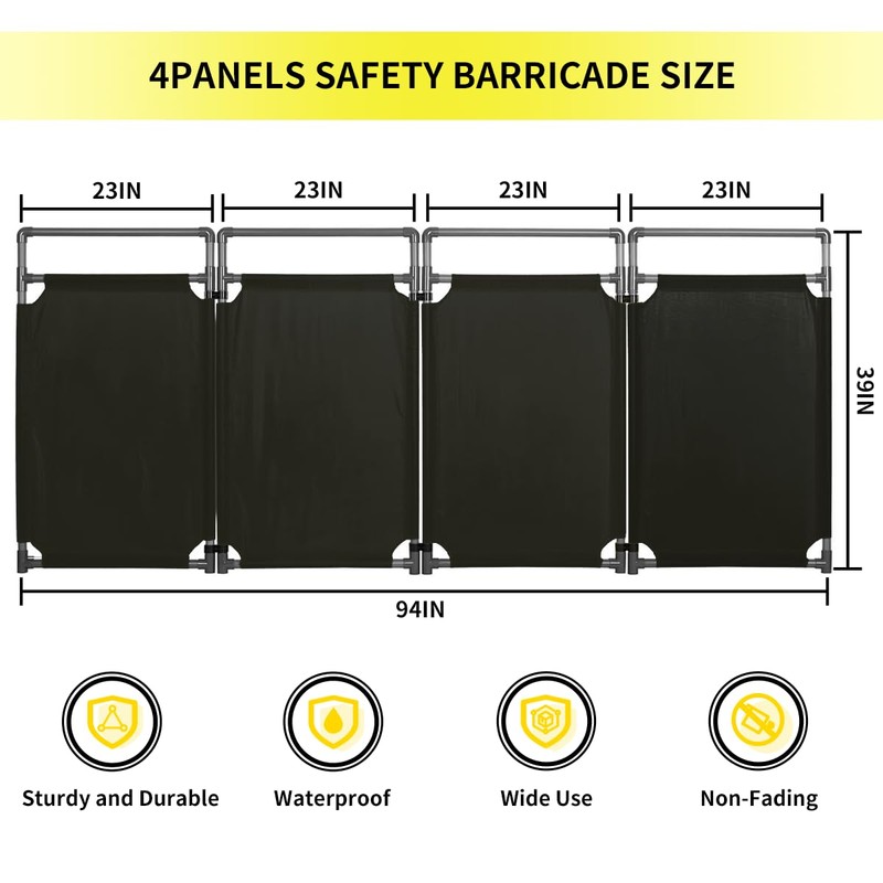 4 Panels Safety Barricade, 7.8FT Removable Foldable Security Gates Barrier