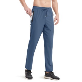 Boladeci Men Joggers Pants Lightweight Elastic Waist Summer Sun UV Workout Athletic Track Fishing Hiking Pants Sweatpants with Pockets Blue Grey 36 Large, L Size Trousers Steel Blue Slate Blue