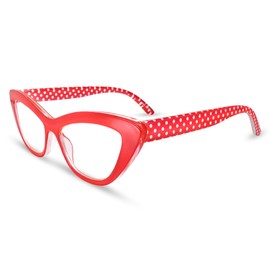 2SeeLife Red Polka Dot Women's Cat Eye Reading Glasses – Trendy Spring-Hinge Readers with Stylish Thick Frame, Scratch-Resistant Lenses & Premium Comfort Fit, Strength 1.00