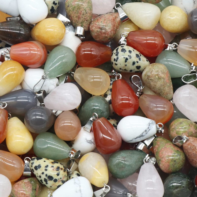 LE SKY natural stone pendants round waterdrop shape healing mixed