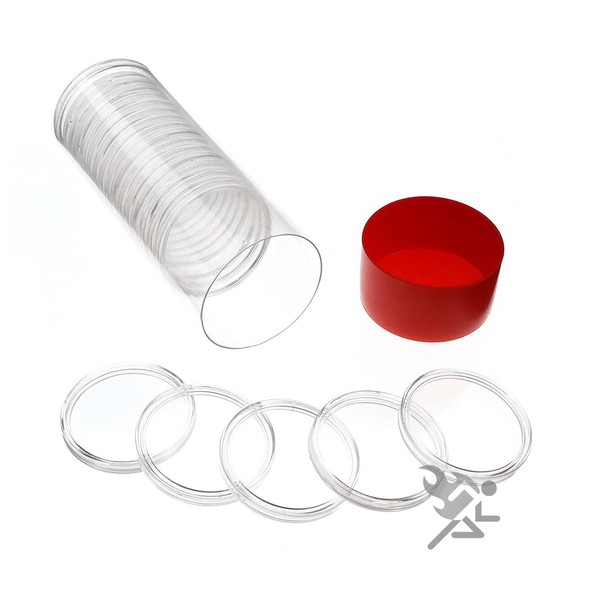 Red Capsule Tube & 20 Air-Tite H38 Direct Fit Coin Holders for Silver Dollars by OnFireGuy