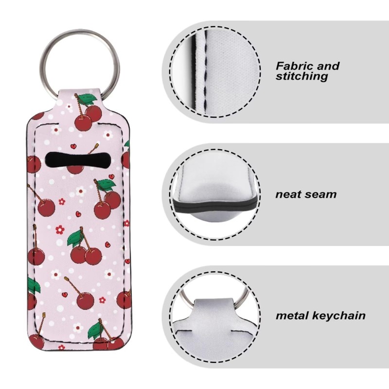Baxinh Cherry Printed Chapstick Holder Keychain, Neoprene Chapstick Lip Balm