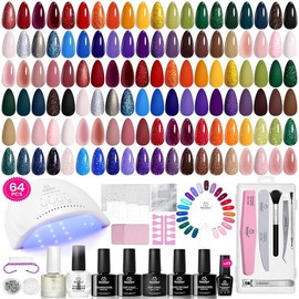 Beetles Gel Nail Polish Kit with U V Light Gel Polish Set with Nail Stamp Nail Tips Base Top Coat All Season Gel Polish Starter Kit Manicure Tools Easter's Gift for Women Girls:_68 Pcs 45 Colors  Gel Nail Kit