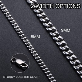 CASSIECA Men's Stainless Steel Curb Chain Bracelet for Men Boys 5 mm / 9 mm Cuban Figaro Link Bracelet 17/21/23 cm Hip Hop Rapper Fashion Jewellery Gift with Jewellery Box, Stainless Steel
