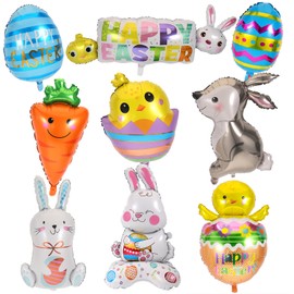 HOWAF 9 Stück Luftballons Ostern, Folienballon Osterhase Ostereier Küken Oster Luftballons Osterdeko Luftballons Fröhliche Ostern Folienballons für Ostern Deko Ostern Party Zubehör Party Accessoires