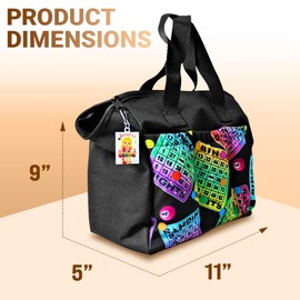LUCKY LADY DAUBER CO. Neon Bingo Bags with Pockets, 6 Pocket Bingo Daubers Bag with Inside Liner and Sweet on Bingo Lucky Charm - Card and Dauber Bingo Bags for Women, Black Bingo Dauber Bag