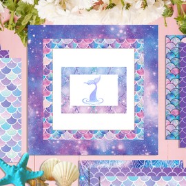 24 PCS Mermaid Scrapbooking Paper Pad, Purple Scale Double Sided Decorative Paper for Scrapbooking DIY Background Making