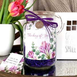 KindNotes Glass Keepsake Gift Jar with Positive Affirmations - Botanical Thinking of You Design