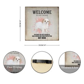 Welcome To My Home Japanese Spitz Dog Wooden Sign Plaque Dog Home Retro Wood Hanging Sign Decor For Home Kitchen Living Room Table Housewarming Gift 14x14in