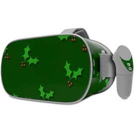 Decal Style Skin Wrap Compatible with Oculus Go Headset - Christmas Holly Leaves on Green (Oculus NOT Included)