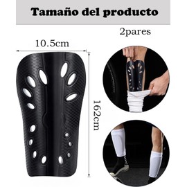 2 Pares Espinilleras Fútbol Niño, Espinilleras Fútbol, Diseño Ergonómico, Material Plástico, para Entrenamiento Deportivo y Competición, Tamaño 10x16 Cm, Color Negro y Blanco