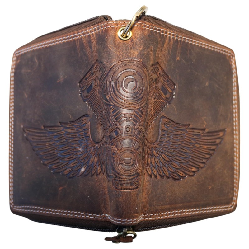 MDM Men's Biker Leather Wallet with Chain, Vintage, RFID Protection,