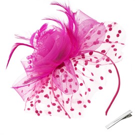 HATOFES Wedding Small Hair Fascinators Bride Feather Race Royal Ascot Hat with Clip Headband Hatinators for Wedding Women Mother of The Bride Guest UK (UK, Alpha, One Size, 12-Rose Red)