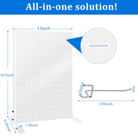 Uppcasir Pegboard Display Stand with 10 Hooks for Craft Shows, Metal Jewelry and Key Ring Retail Display Racks for Selling Accessories, Retail Stores, Vendors & Events, 17 X 13 Inch (1 PCS, White)