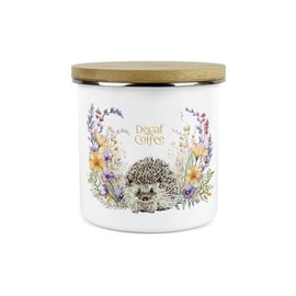 Purely Home Floral Hedgehog Decaf Coffee Storage Canister - Pretty Wildlife & Foliage Homewares Gifts - Large Enamel Hot Drinks Kitchen Storage Container