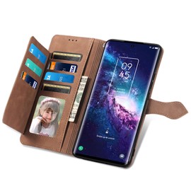 Refilerss TCL 20 Pro 5G Wallet Case Zipper Pocket with Card Holder Slot Magnetic Closure Lanyard Flip Cover for TCL 20 Pro 5G - Brown