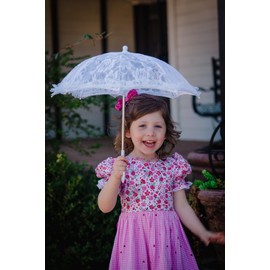Sognotoy 16X19'' Mini Lace Parasol for Kids with Lace Rhinestone Gloves, Decorative Umbrella Decoration for Kids 3-8, Flowers Embroidery