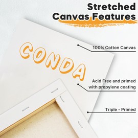 CONDA 6x6 inch Stretched Canvas for Painting, Pack of 12, 100% Cotton, 5/8 Inch Profile Value Bulk Pack for Acrylics, Oils Painting