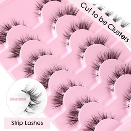 Parriparri Eyelashes, Clear Band, Natural Cat Eye Lashes, 7 Pairs, Wispy Cluster Lashes, Artificial Eyelash Extensions, DIY False Eyelashes, Cat Eyes, Fake Eyelashes, Natural Look