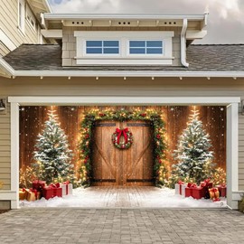 HOMETITUTE - Banner de Navidad para puerta de cochera de 15.5 x 6.5 pies, guirnalda rústica con temática de telón de fondo, decoración de Navidad, cubierta de puerta de invierno, para exteriores