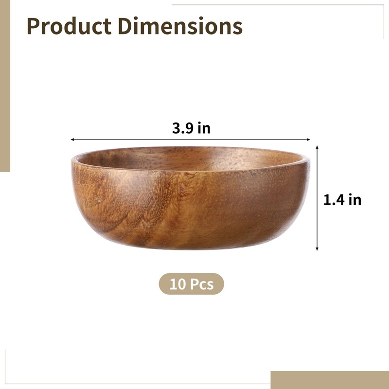 OMISTAR 10 Pcs Acacia Wooden Bowls for Food, 4 in