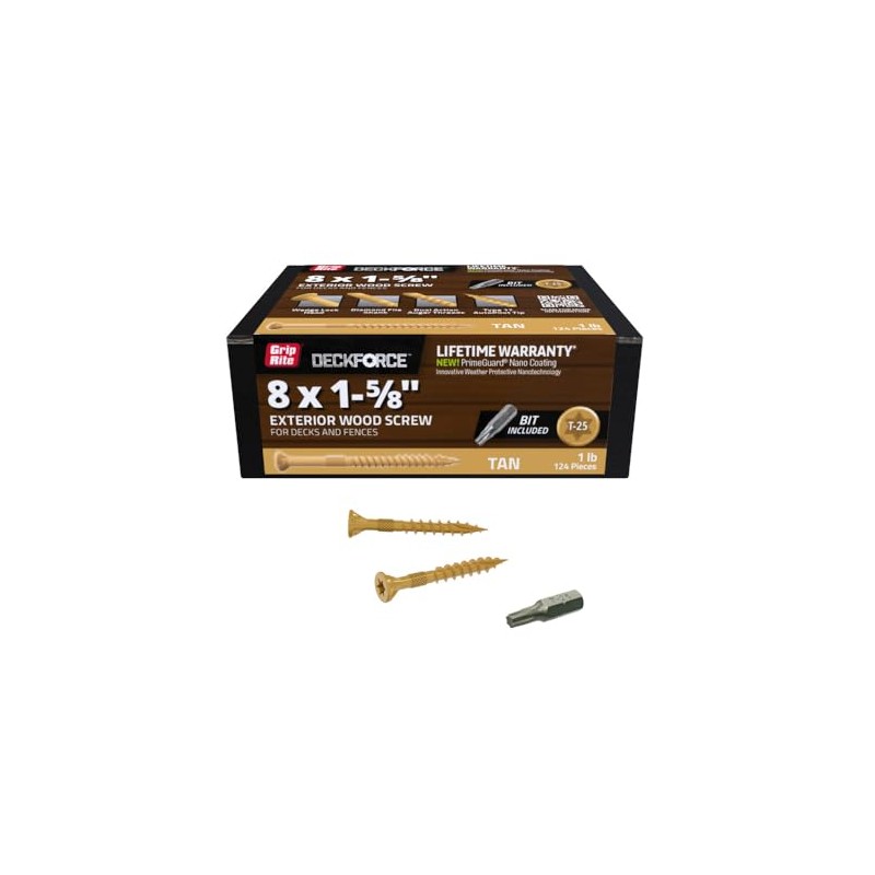 Grip-Rite GRDF158STT1 DeckForce #8 x 1-5/8" Nano Coated Wood Screws,