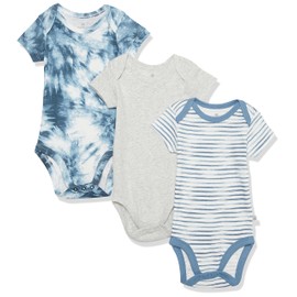 HonestBaby boys Organic Cotton Short Sleeve Bodysuits Multipack, 3-pack Tie Dye Blues, Newborn