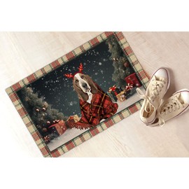 kobalo Christmas Dog Door Mat for Front Door Basset Hound Doormat Xmas Winter Decorations Welcome Mats for Dogs Pet Lover Indoor Outdoor Non-Slip Fall Seasonal Holiday Doormat Entrance Rug