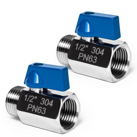 2 Pack 1/2" Mini Ball Valve, 304 Stainless Steel Valve NPT Female x Male Thread Shut-Off Valves for Small Compact Space (2, 1/2 Inch)