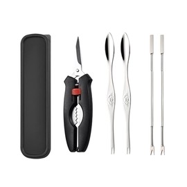 Crab Tools Set of 5, Crab Crab Fork, Crab Spoon, Crab, Scissors, Seafood Crack, Shell, Seafood Tool, Multi-functional, Durable, Convenient, Suitable for Crabs, Shrimps, Shells, Kitchen Tools (Crab Scissors + Fork + Spoon with Storage Case)
