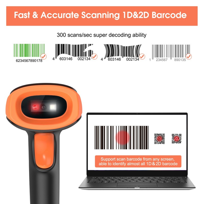 Sumicor QR Code Scanner, Wireless 2D Barcode Scanner Data Matrix