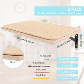 LDHHYH 2 Pack Cat Wall Shelves with Sisal Mat, 16 x 10 Inch Wooden Cat Wall Furniture, Wall-Mounted Cat Floating Shelf, Cat Wall Hammock Cat Wall Steps Cat Wall Bed for Sleeping, Playing & Scratching