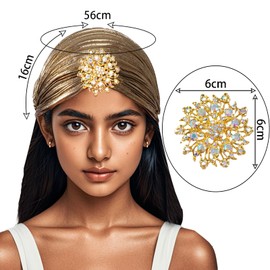 Lufdegim Turban Women's Hat with Removable Crystal Brooch 1920s Fancy Dress Hat Women's Vintage Turban Elastic Head Wraps Gatsby Costume Accessories (Dark Gold)