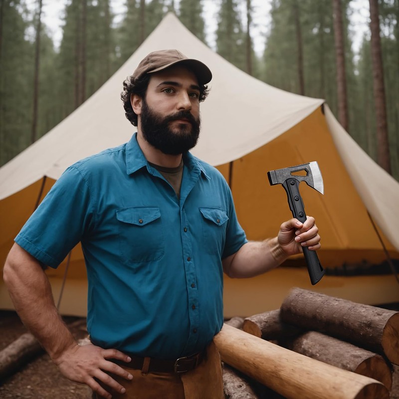 TESCOACH Camping Axe 27 cm Lightweight Hatchet 3-in-1, Ergonomic Handle,