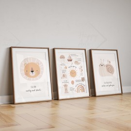 HappyArts® Children's Room Picture Set of 3 A4 Affirmations Poster Decoration Girls Boys Baby Room Affirmations Self-Love Mindfulness without Frame