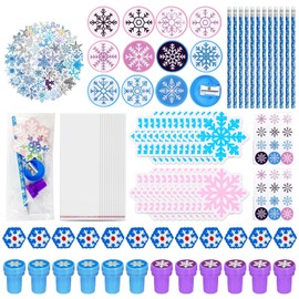 Pack of 196 Snowflake Party Bags, Children's Birthday Party Favours, Winter Snowflake Stickers with Snowflake, Gift Bags, Pencils, Eraser, Princess Party, Children's Gifts, Give Aways