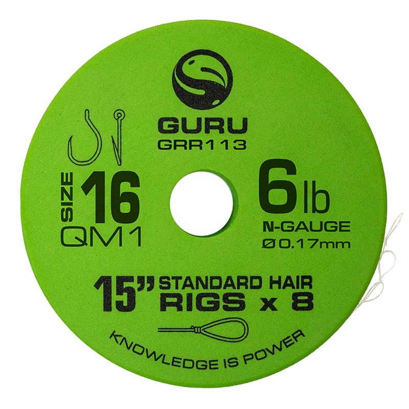 Guru QM1 Standard Hair Rigs 15" Qty 8 (Size 10