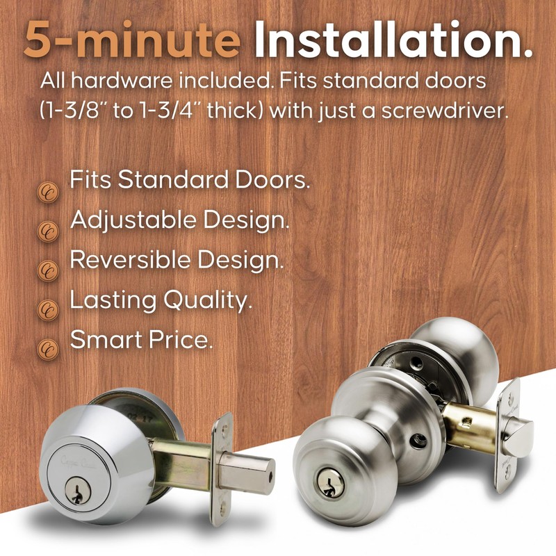 Copper Creek CKDB141PS Colonial Door Knob Keyed Alike with Deadbolt