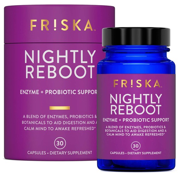FRISKA Nightly Reboot | Digestive Enzymes and Probiotics Supplement | Promotes Better Digestion | Natural Sleep and Rest Aid | 30 Capsules