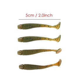 Fishing Worm Rubber, Fishing Lure, 50 Pieces Artificial Bait, Soft Plastic, T-Tail Pinworm Bait, Fishing Accessories (Black)