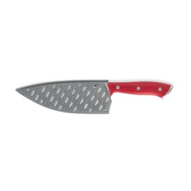 DASH Zakarian 7" German Steel Rocking Chef Knife with Sheath, Perfect for Vegtables, Red