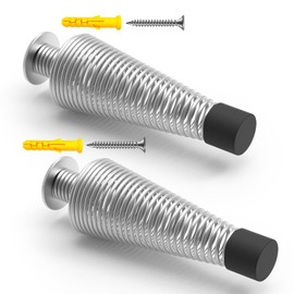 Mousike Silent Heavy Duty Door stoppers for Wall，Wall Stop,360°Bending high Elasticity, 4.5 Inch Spring Door Stops Silver （2 Pack）
